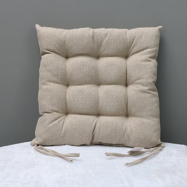 Xiao Hua Cojín cuadrado para silla con lazos, de lino y algodón, de color liso, cómodo y transpirable, ideal para cocina, oficina, coche (beige, 45,7 x 45,7 cm)