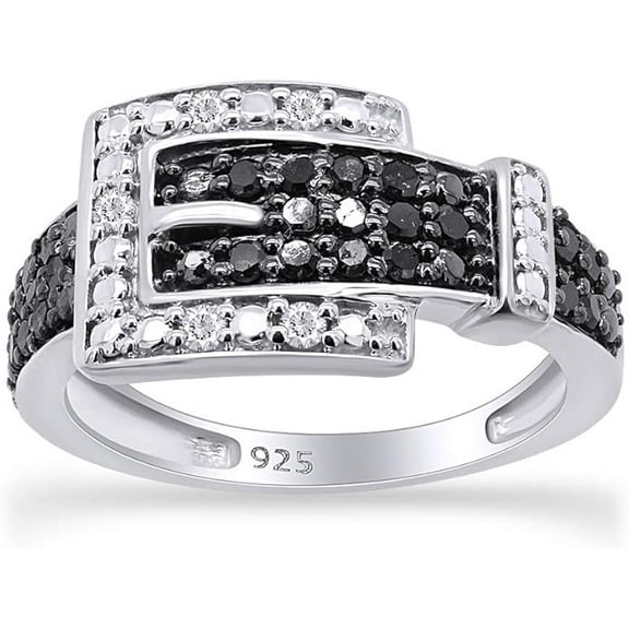 Dazzlingdaimonds Jewels 2.00 Ct Round Cut Black & White Diamond Engagement Wedding Belt Buckle Band Ring 14K White Gold Plated 925 Sterling Silver For Women's -5