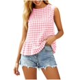 thumbnail image 3 of CAIXIA Women's Gingham Pleated Peplum Tank Tops Crew Neck Y2K Sleeveless Blouse Plaid Babydoll Tshirt, 3 of 8