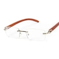 thumbnail image 2 of Mens Rectangle Rimless Silver Frame Woodgrain Hip Hop Clear Lens Glasses, 2 of 6