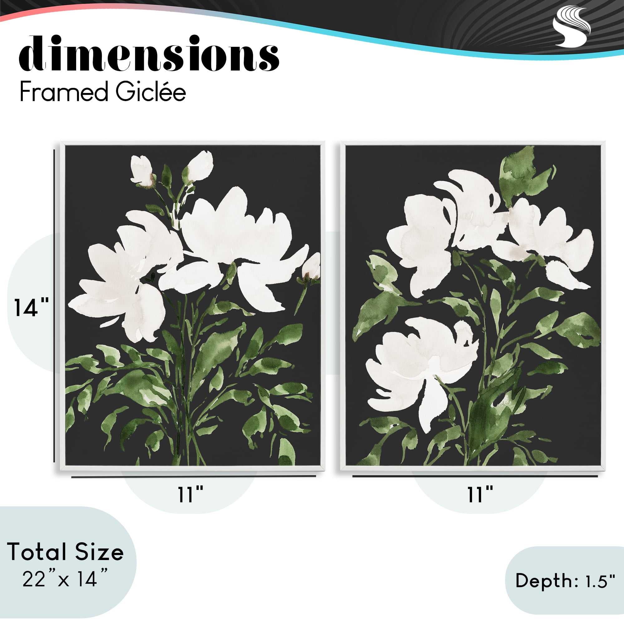 Stupell Industries White On Black Blooms 2 Piece White Framed Giclee Art Set, design by Lucille Price