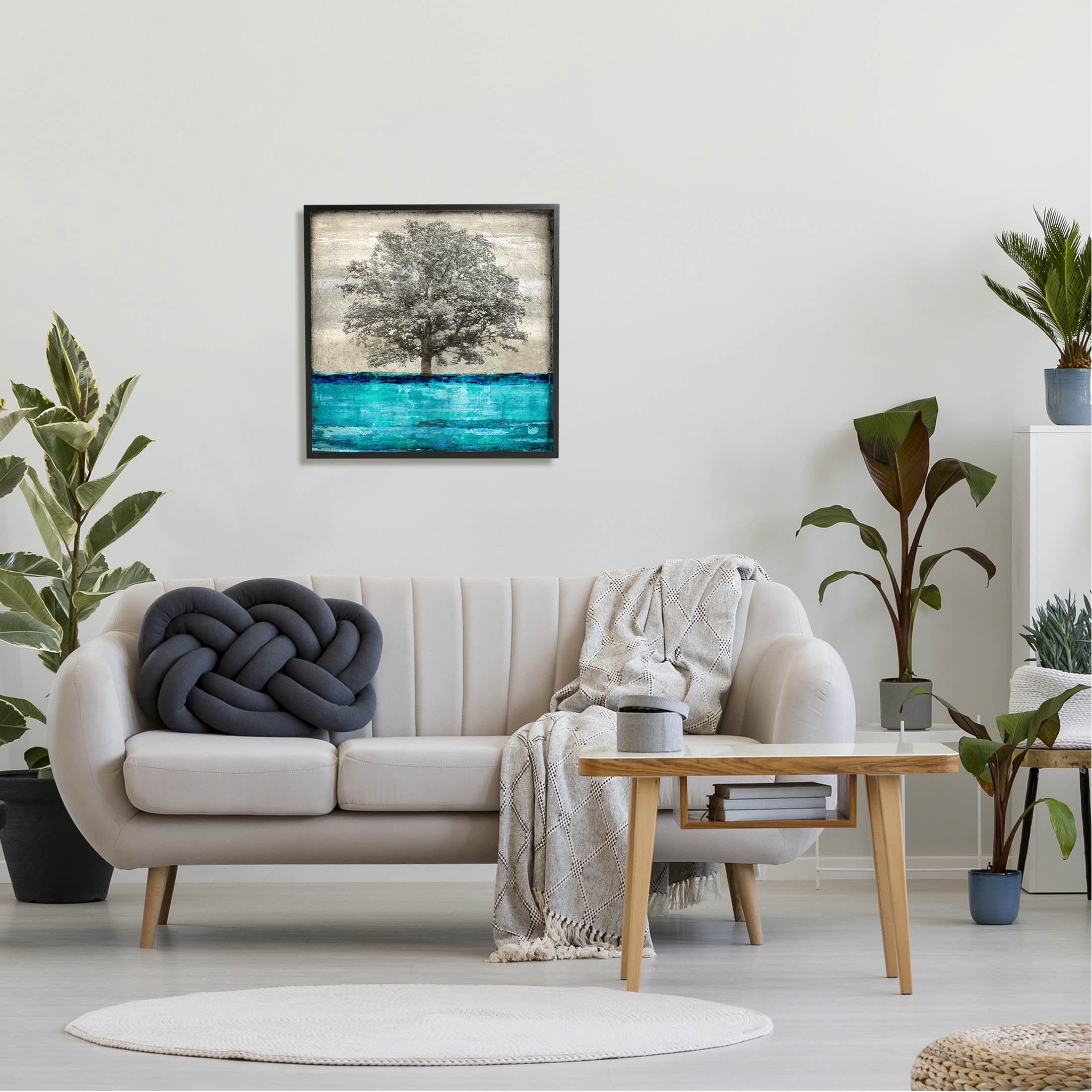 Stupell Industries Modern Turquoise Tree Collage Graphic Art Black Framed Art Print Wall Art, Design by Eric Turner