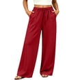 thumbnail image 2 of ZUBKTE Women's Fall Winter Sweatpants, Solid Elastic Drawstring Waist Loose Casual Long Trousers with Side Hidden Pockets S‑2XL, 2 of 8
