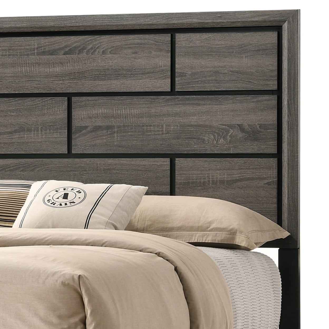 Grooved Panel Contemporary Eastern King Bed with Tapered Legs, Gray- Saltoro Sherpi