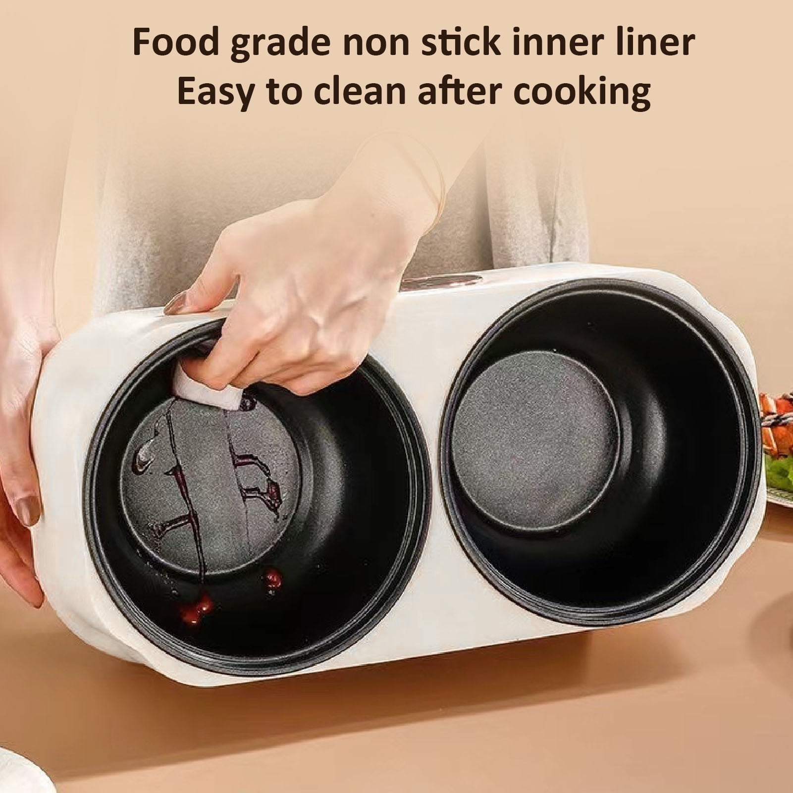 Suodoka Electric Double Rice Cooker, 220V Multifunctional Dual-Pot Cooking System for Hot Pot, Soup and Porridge, 14.5in / 37cm Length, Non-Stick Interior with Steaming Basket