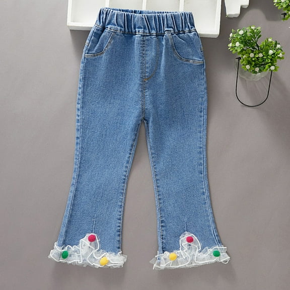 SNKSDGM Girls Cargo Pants Size 14-16 Green Girls Jeans Spring and Autumn 2025 New Children'sElastic Flared Pants Little Girls Casual Pants 100/L