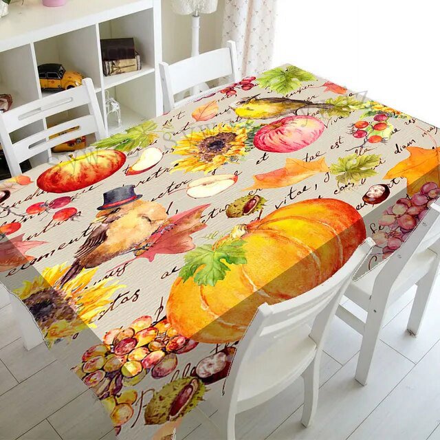 Fall Thanksgiving Pumpkin Sunflower Rectangle Tablecloth Party Decoration Waterproof Dining Table Tablecloth Farmhouse Decor