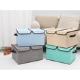 thumbnail image 6 of Unique Bargains Fabric Storage Bin Cube with Handle and Lid Collapsible Basket Beige, 6 of 7