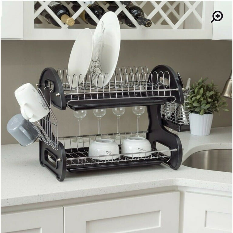 Space-saving 2 Tier Dish Drying Rack With Drainboard And Cutlery
