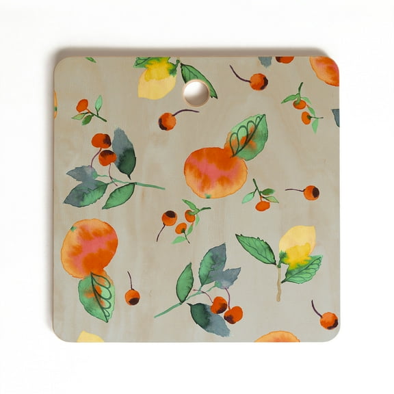 Society6 Ninola Design Citrus fruits Summer Blue Square Cutting Board