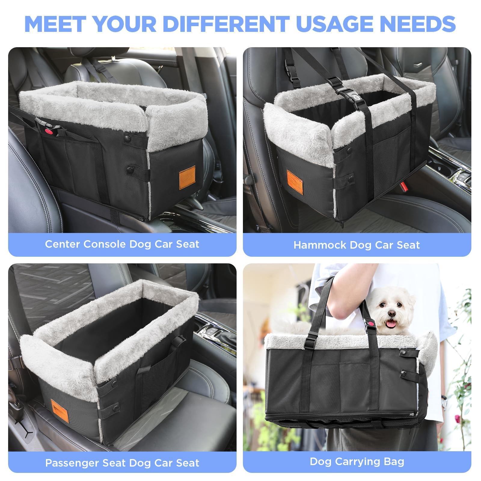 Center Console Dog Car Seat For Small Dogs Washable Foldable Booster Puppy With Safe Protection Hooks Adjustable Straps And Storage Pocket Pet Up To15lbs