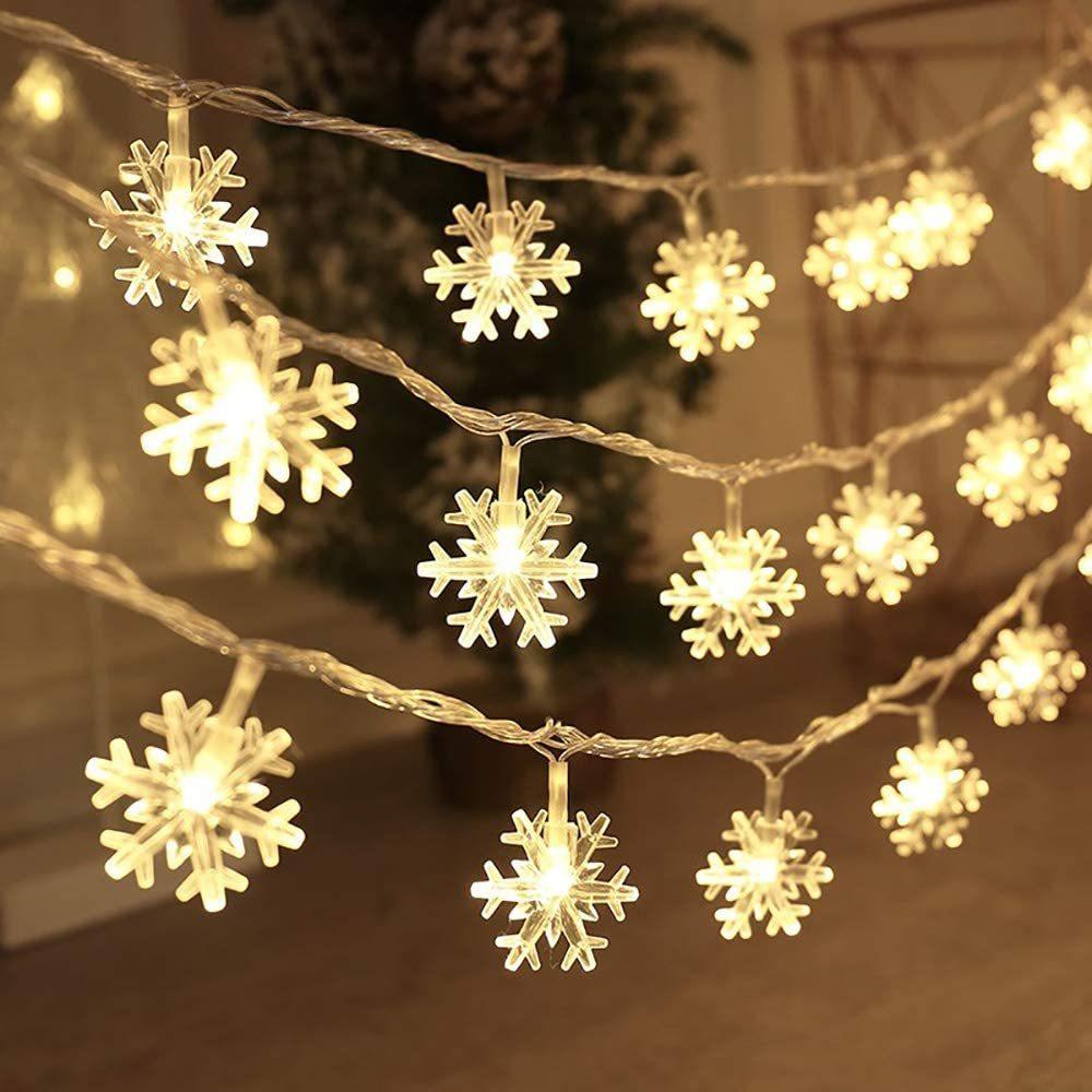 Rosnek LED Snowflake Christmas Lights, Twinkle Snowflake String Lights  Battery Operated, Fairy Lights Indoor Outdoor Hanging Snowflake Decorations  for Bedroom Garden Party Xmas Decor