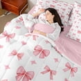 thumbnail image 4 of jejeloiu Cute Bowknot Bow 7 Pieces Bedding Comforter Set,Pink Bow Tie Loves Full Bedding Set For Girls Kids Reversible, 4 of 8