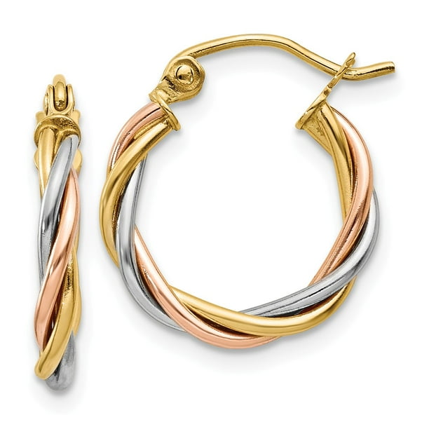 AA Jewels - Solid 14k Gold Tri-color Polished 2.5mm Twisted Hoop ...