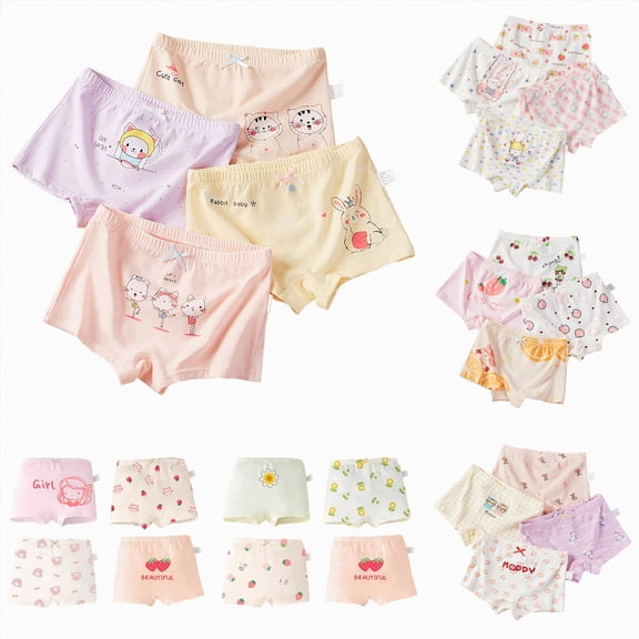 Nwiuh Toddler Little Girls Kids Briefs Panties Soft Cotton Boyshort Underwear Pack Big Girl Daily Cute Pattern (Light Pink, 4-6 Years)