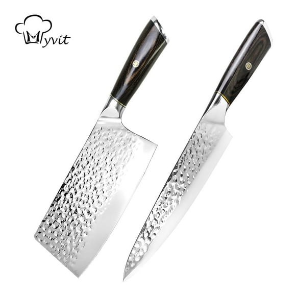 Ensemble de Couteaux de Chef Couteau de Chef Professionnel et Couperet à Viande Chinois Tranchage Couteaux de Cuisine Japonais Ensemble Acier Inoxydable Allemand à Haute Teneur en Carbone, Ensembles-Cadeaux 2 Pcs (Ensemble 8 Pouces & 7 Pouces)