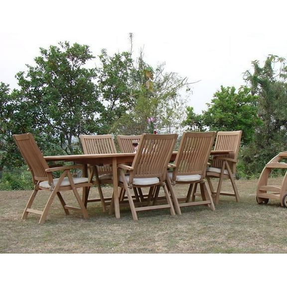 Teak Dining Set:6 Seater 7 Pc - 94" Oval Table And 6 Marley Reclining Arm Chairs Outdoor Patio Grade-A Teak Wood WholesaleTeak #WMDSMR7
