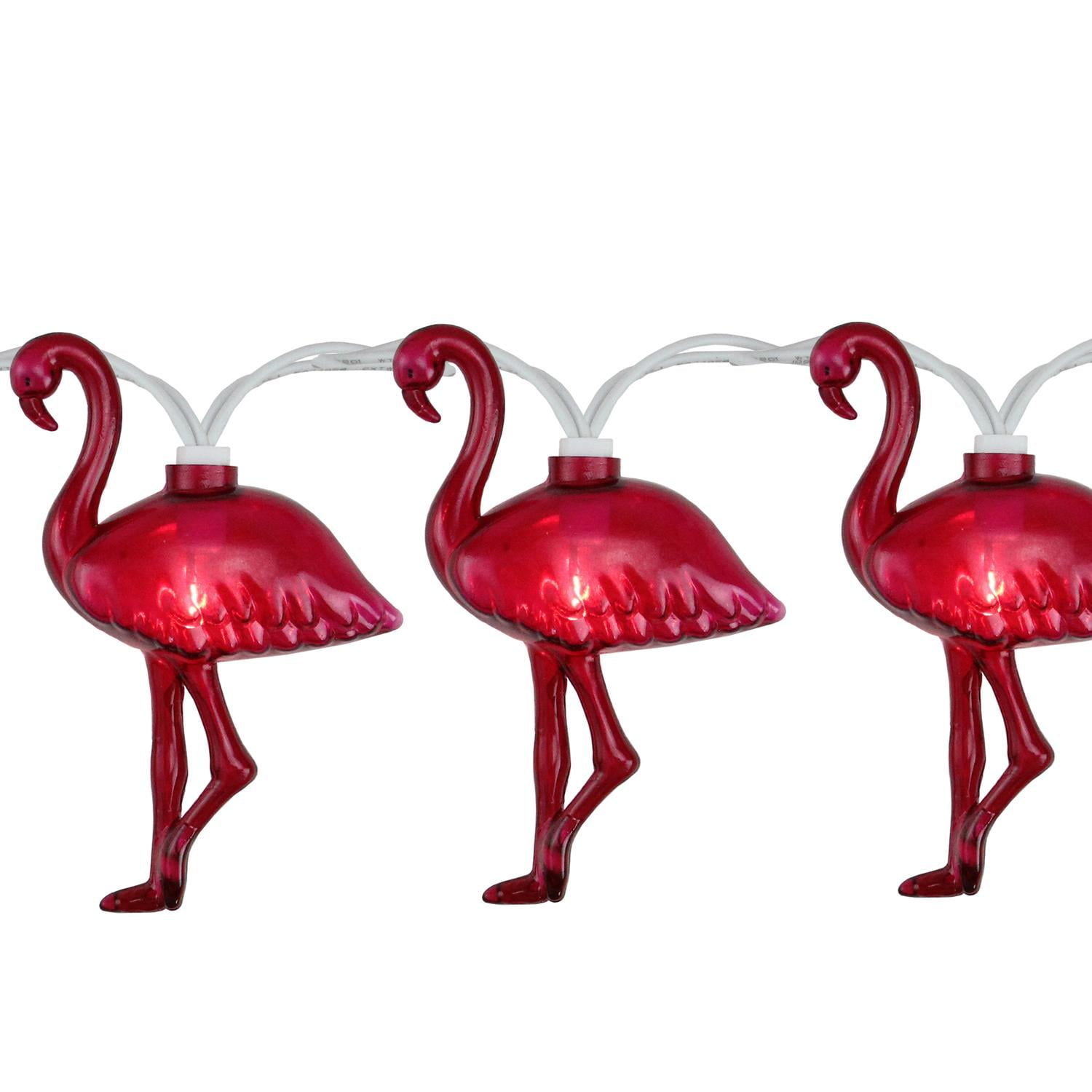 Set of 10 Pink Flamingo Summer Garden Patio Lights White Wire