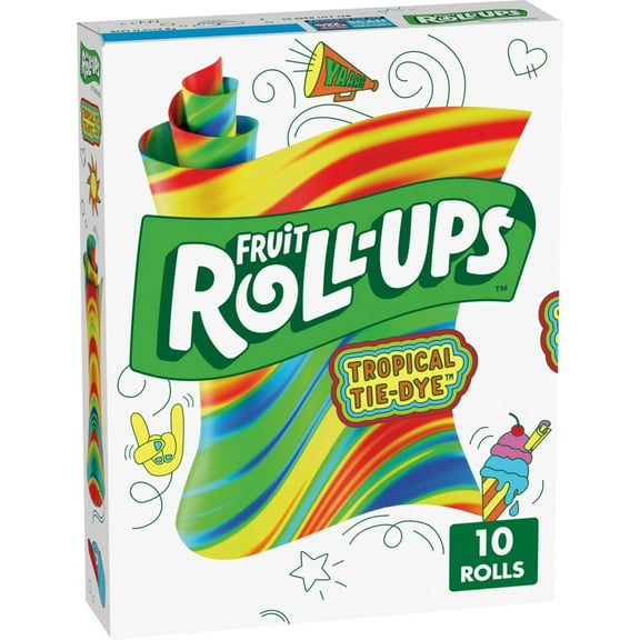 Fruit Roll-Ups Fruit Flavored Snacks, Tropical Tie-Die, 0.5 oz, 10 ct