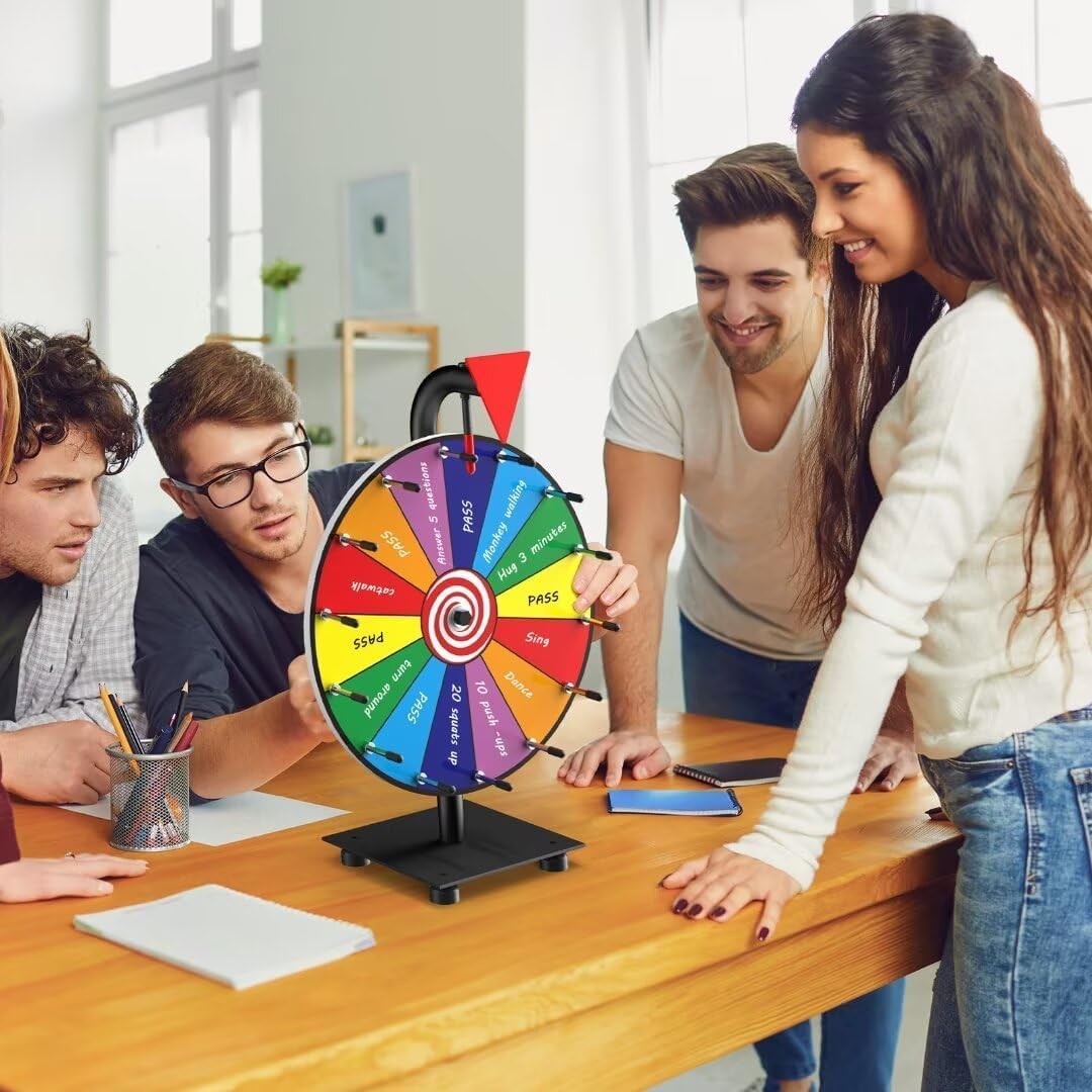 12 inch 14 Slots Tabletop Spinning Prize Wheel with Stand Dry Erase Spinner for Party Games,Classroom Rewards and Carnival Activities