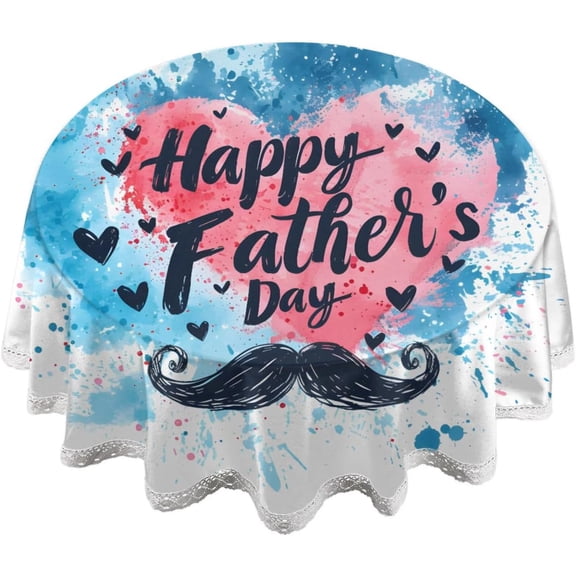 Verolix Father's Day Round Tablecloth 60 Inch with Lace Trim, Colorful Decorative Table Cover for Dining Table Celebration