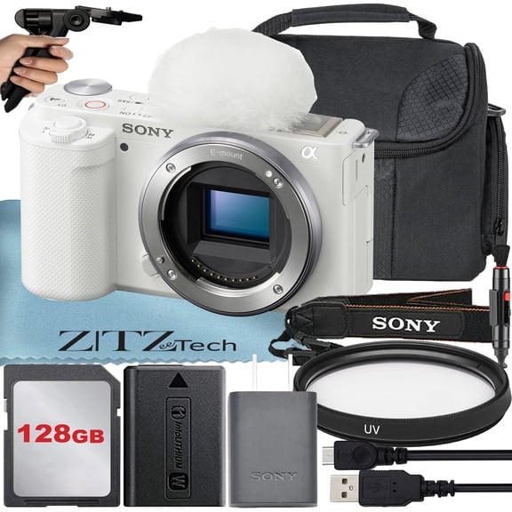 Sony ZV-E10 Mirrorless Camera (Body) with 128GB Memory Card   Tripod   Case   ZeeTech Accessory Bundle (White) (International Version)
