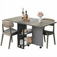 thumbnail image 2 of Historyli 2-Layer Storage Shelf Folding Dining Table,Drop Leaf Dining Table with 6 Wheels,Space Saving Dining Table for Small Spaces (50.1" D x 31.4" W x 29.5" H),Carlo gray flap + iron gray cabinet, 2 of 8