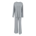 thumbnail image 5 of Iyufng Womens Two Piece Sets Loose Round Neck Long Sleeve Tops Elastic Waist Wide Leg Pants Loungewear Sets, 5 of 7