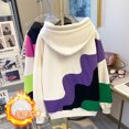 thumbnail image 4 of Sudadera con capucha acolchada de vellón con paneles contrastantes y ondas irregulares de invierno para mujer, sudadera con capucha informal, holgada y cálida, 4 of 5