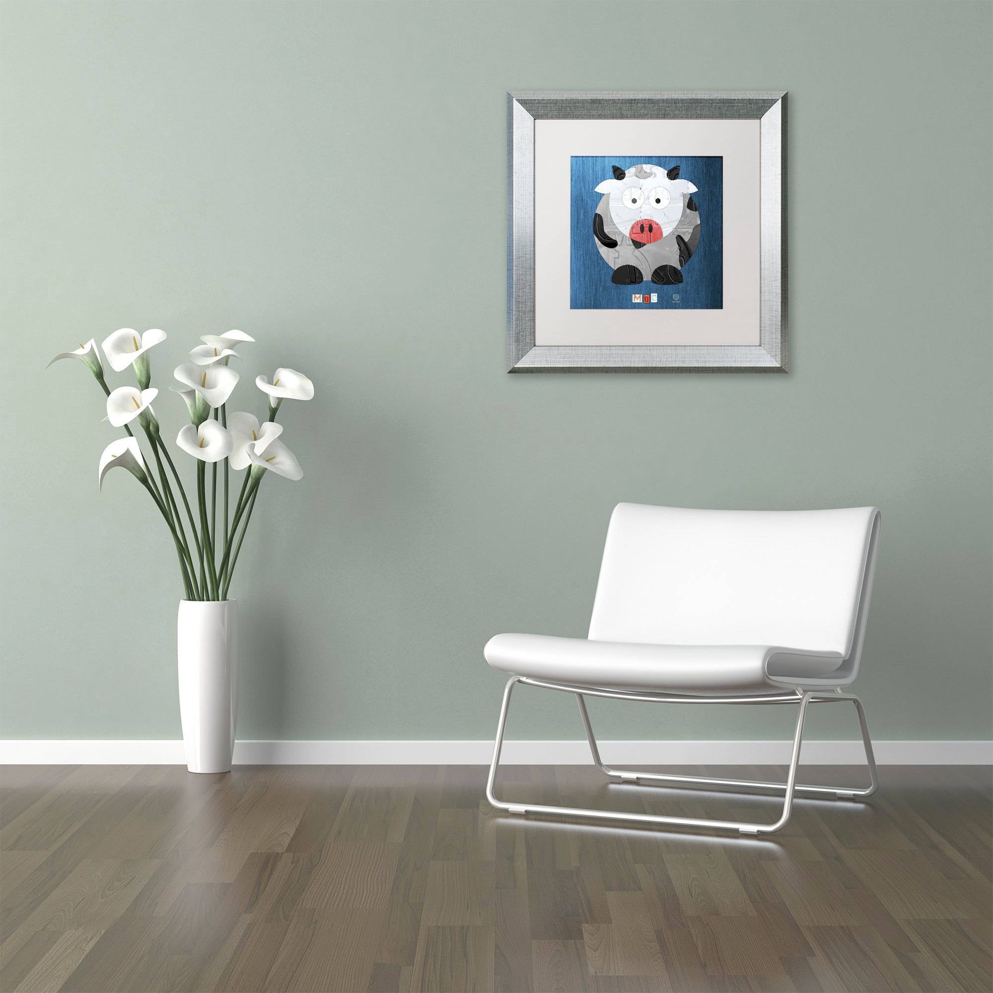Trademark Fine Art 'Moo The Cow' Canvas Art by Design Turnpike, White Matte, Silver Frame
