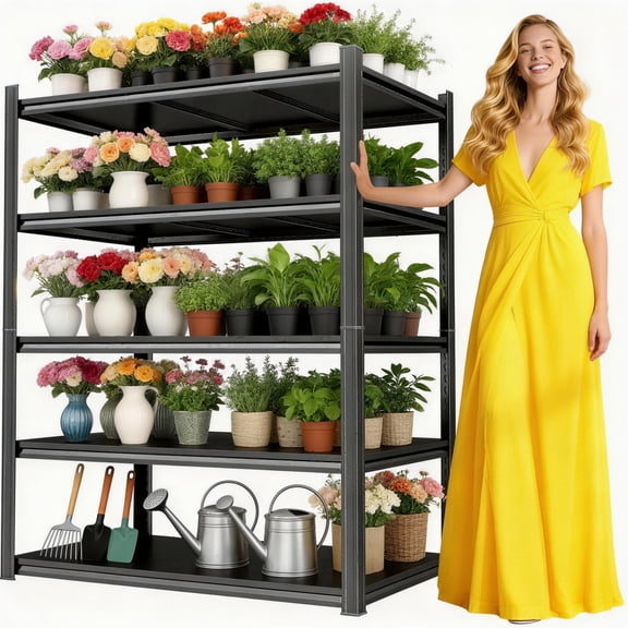 63''H Heavy Duty Shelving Unit, 5-Tier Metal Garage Shelving, Adjustable Garage Storage Shelves, Utility Rack Shelf for Industries, Warehouses, Basement(Black, 63''H*40''W*16''D, 5 Tier)