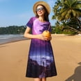 thumbnail image 4 of Lsque Purple Moon Tree Night Sky Print Women's Casual Dress T-Shirt Summer Short Sleeve Scoop Neck Swing Dresses, 4 of 6