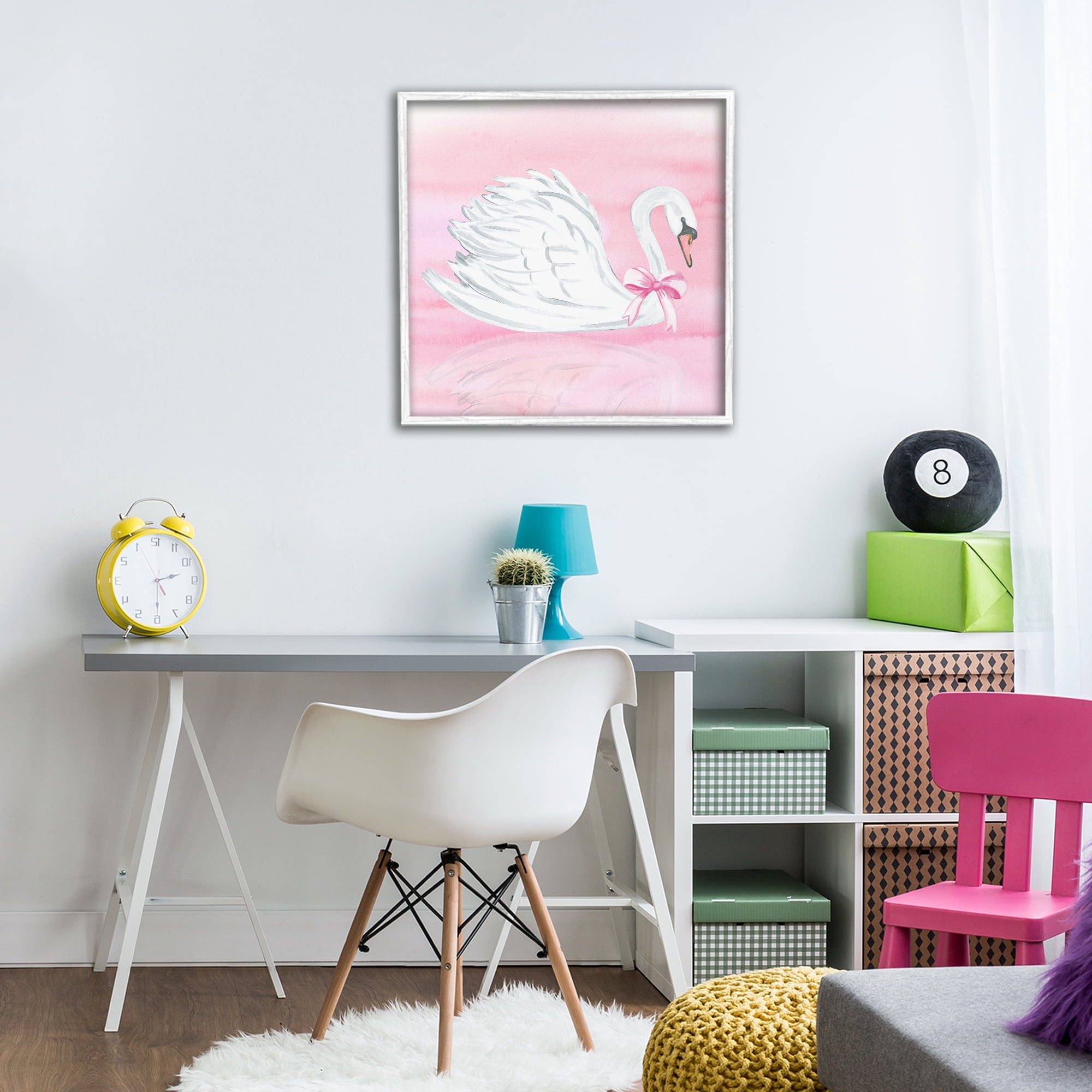 Stupell Industries Pink Bow Swan White Framed Giclee Art, design by Corinne Haig