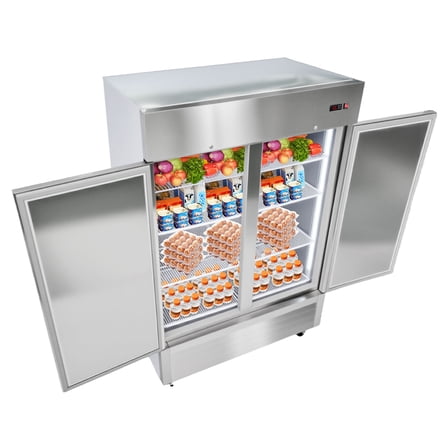 KFFKFF Commercial Stainless Steel Double-Door Refrigerator, 54" Wide, 44 Cu.Ft Capacity, Adjustable Temperature Range 32-50℉, Auto-Defrost with 8 Shelves, ETL Certified