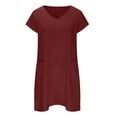 thumbnail image 4 of Robes pour Femmes Liquidation Femmes Manches Courtes Col en V Décontracté Chaud Vacances Couleur Unie Mini Robe Droite Coton Lin Robe T-Shirt Printemps Été Robes pour Femmes, 4 of 6