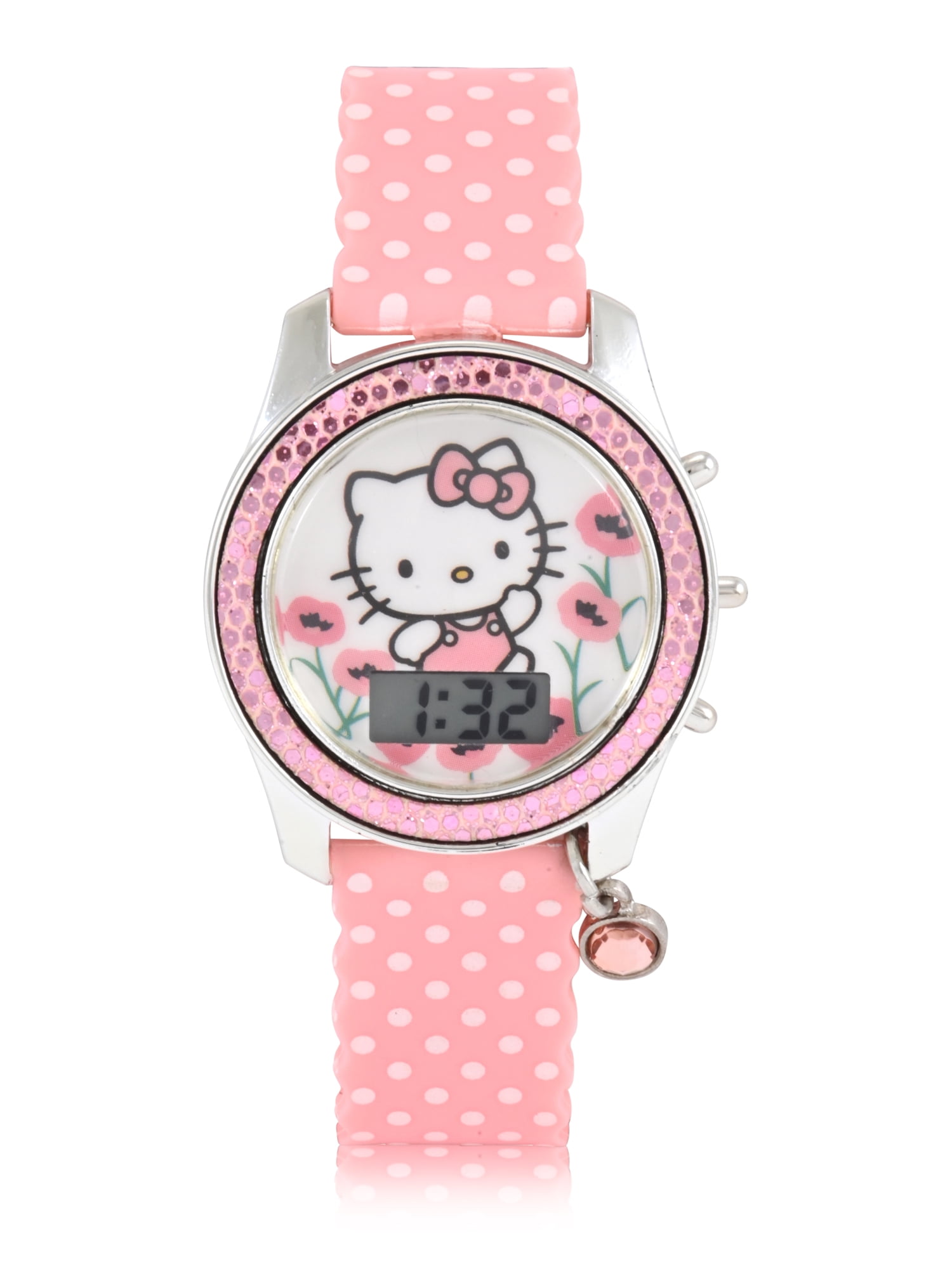 Hello Kitty Female Child Light Pink LCD Watch with Charm, HK4240WM