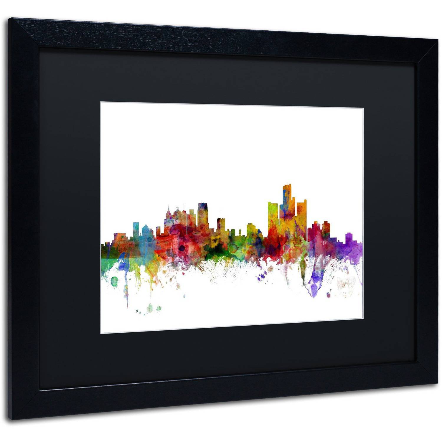 Trademark Fine Art 'Detroit Michigan Skyline' Canvas Art by Michael Tompsett, Black Matte, Black Frame