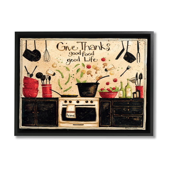 Give Thanks Good Food Phrase Food & Beverage Graphic Art Black Framed Art Print Wall Art