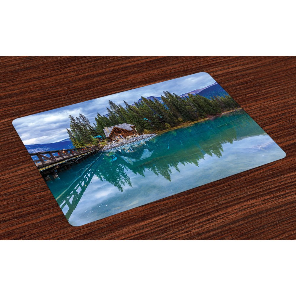 Nature Placemats Set of 4 Canadian Emerald Lake Scenery with a Wooden