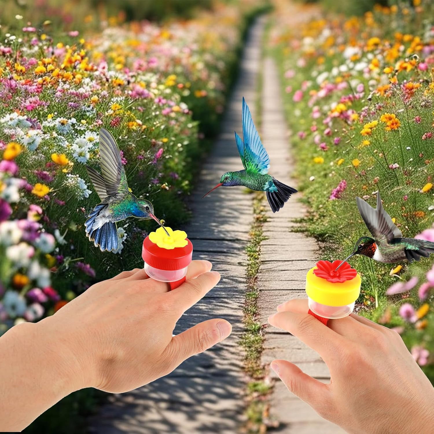 Zaoz 2 Pack Hummingbird Hand Feeder Flower Handheld Hummingbird Feeders Mini Hummingbird Feeder Ring Style Hummingbird Ring Feeder for Outdoors Hand Feeding Tools A418