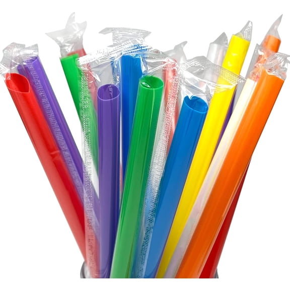 GIXUSIL 100 Pcs Multi Colors Jumbo Smoothie Straws Boba Straws,Plastic Milkshake Straws Disposable Wide-mouthed Large Individually Wrapped Straws(0.43" Wide X 9.45" Long)