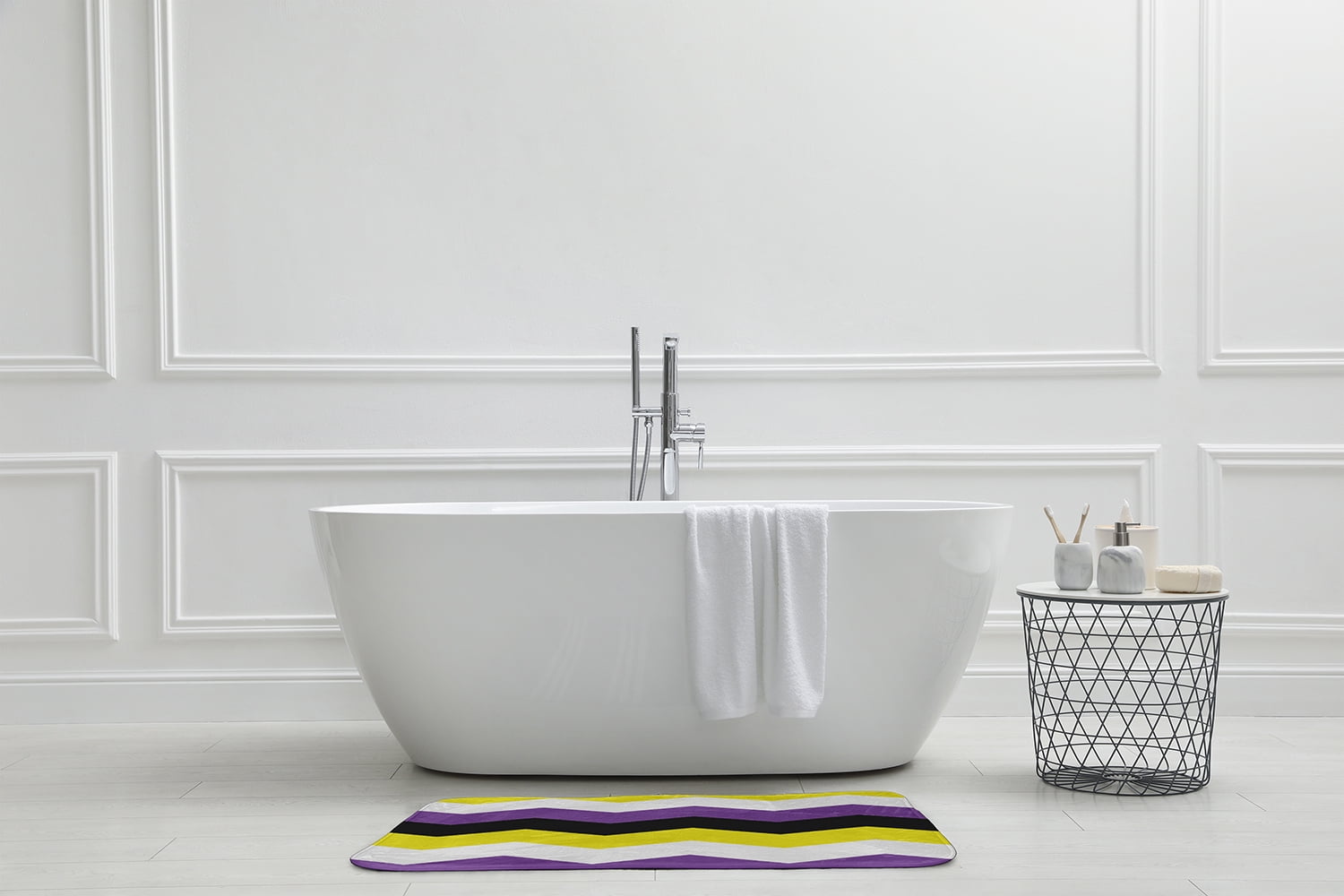 Simply Daisy 34" x 21" Plush Microfiber Yellow/White/Purple Non-Binary Chevron Bath Mat