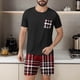 thumbnail image 4 of Mangas de Mano para Hombres Plaid Casual Home Sleepwear Manga Corta Cuello Redondo Top Y Pantalones Cortos Set, Algodón Poliéster Sala de Desgaste, 4 of 6