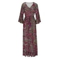 thumbnail image 4 of LOVZFMLL Mode Femmes Col en V Imprimé Manches 3/4 Patchwork Robe Longue Décontractée Rouge TG, 4 of 6