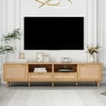 thumbnail image 2 of Euroco Modern Rattan TV Stand for TVs up to 85”, Entertainment Center with Cabinets and Open Shelves, Media Console Storage Cabinet, 2 of 9