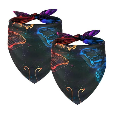 PhooArto Colorful Neon Butterfly Pattern Dog Bandanas 2 Pack Soft Washable Pet Scarf Triangle for Large Dogs Puppies and Cats