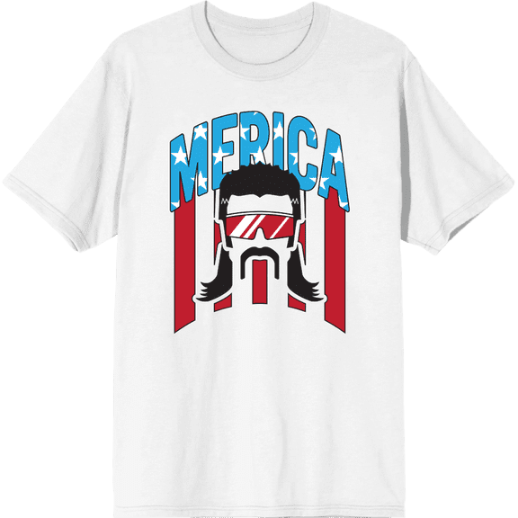 Americana Merica Mustached Man Men's White Crew Neck Short Sleeve Tee-Medium