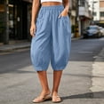 thumbnail image 2 of Horkkom Capris for Women with Pockets Solid Color Elastic Waist Pants Summer Casual Loose Pants XXL, 2 of 9
