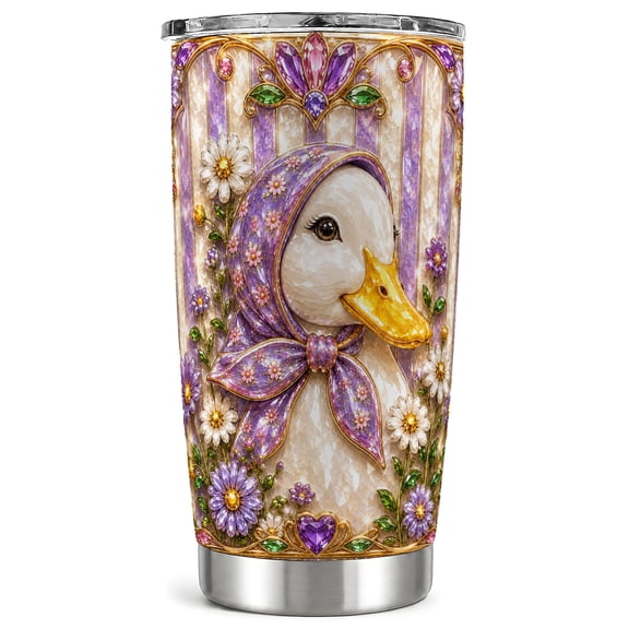 Jeweled Duck Tumbler 20oz, Floral Tumbler, Stainless Steel Travel Cup