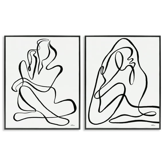 Stupell Industries Minimalist Female Figure People Painting Black Framed Art Print Wall Art, 11 x 14, Set of 2